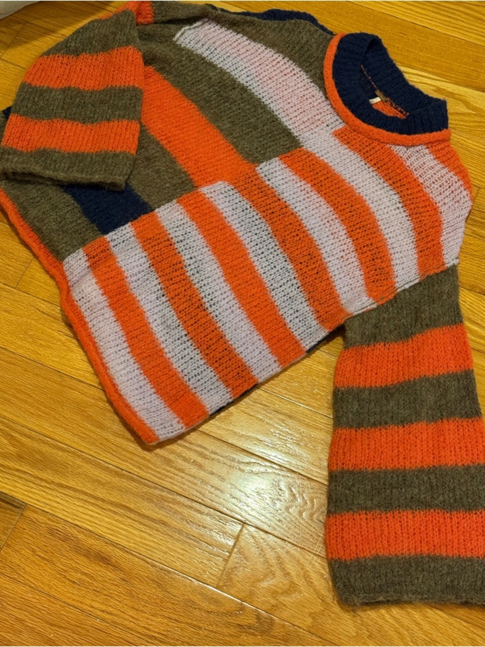 Free People Striped Crewneck Sweater in Orange, Brown & Light Pink